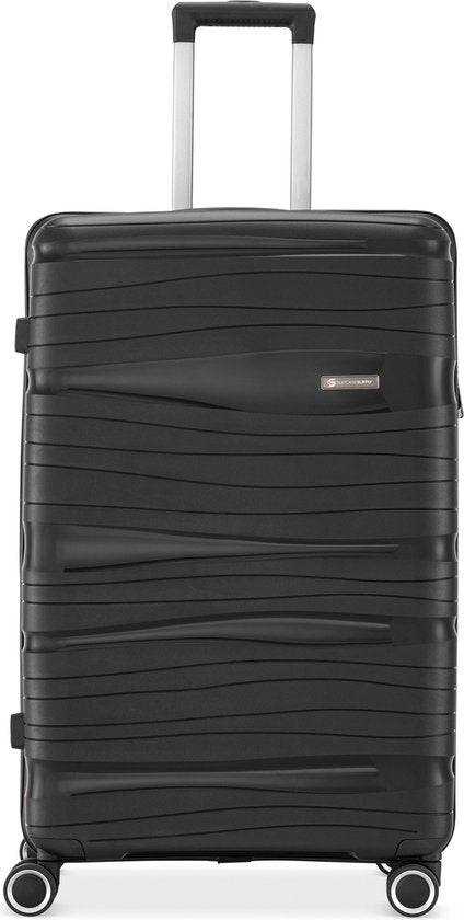 SKYCASES Travelin' Charm - 28-inch Large Travel Suitcase - Number Lock - 41x24x69 cm - 98L - Lightweight, Waterproof & Durable - Black