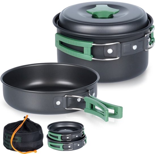 Batterie de cuisine Redcliffs Outdoor Camping - 2 pièces - aluminium/inox - noir/vert - camping