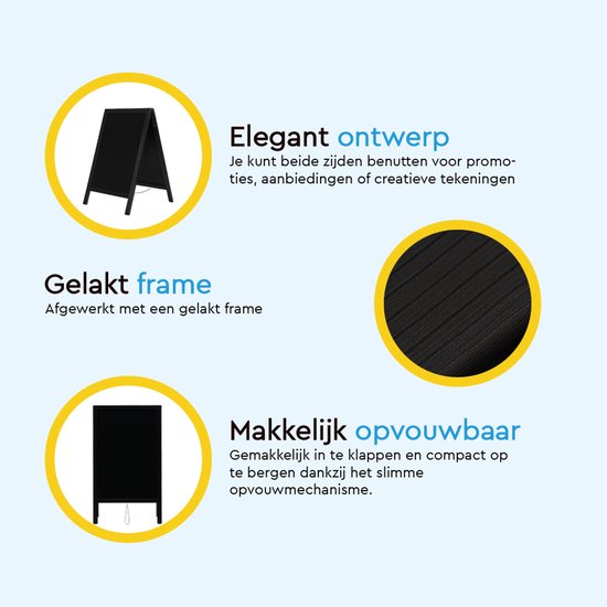 BRASQ Chalkboard Black - 70x130 CM - Tableau noir - Enseigne publicitaire - Enseigne de trottoir - Double face - pour l'intérieur et l'extérieur - Hospitality