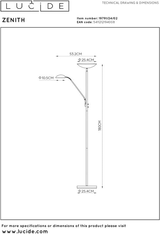 Lucide ZENITH - Lampe de lecture - LED à intensité variable - 3000K - Or mat / Laiton