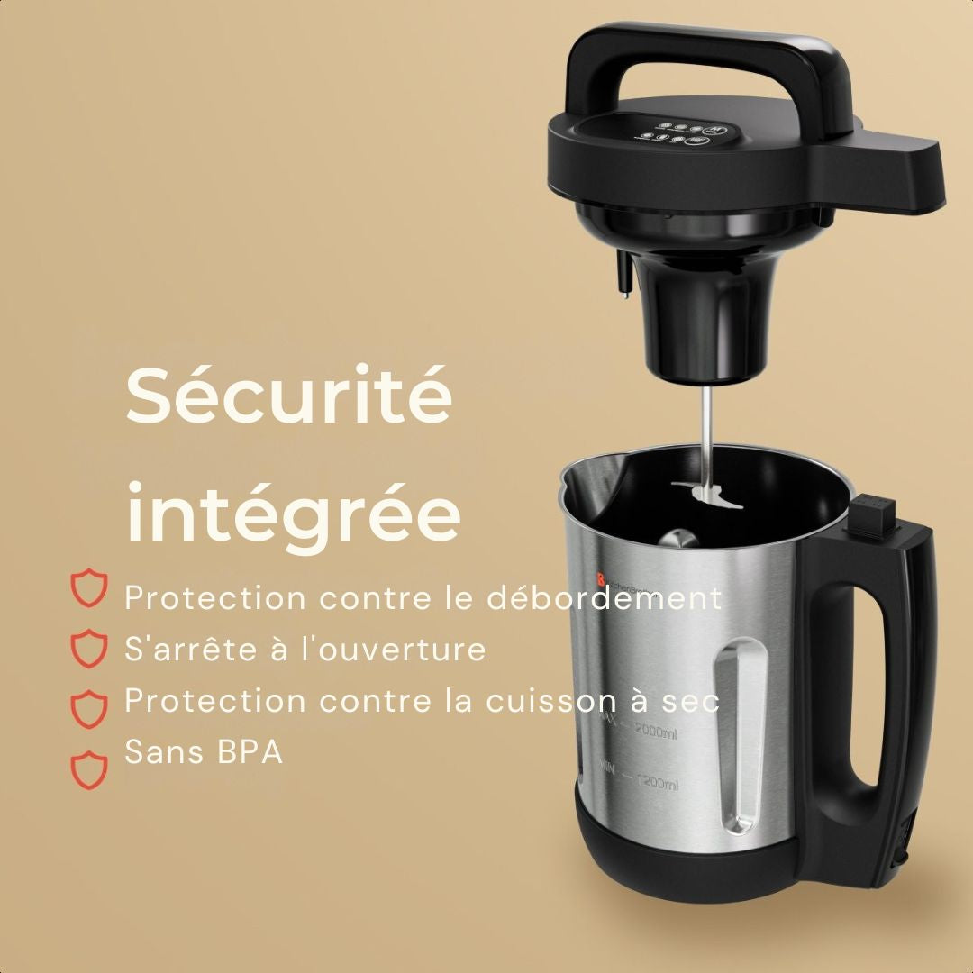 Machine à soupe KitchenBrothers- 2L - 5 programmes - affichage de la minuterie - mixeur - acier inoxydable/noir