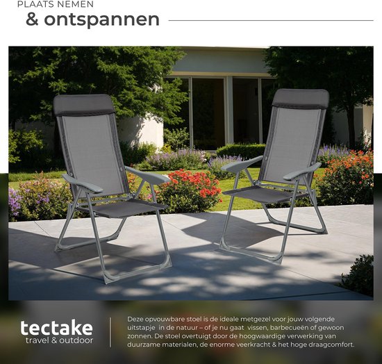 tectake®- Lot de 4 chaises de jardin avec dossier haut - Aluminium - Chaise pliante réglable en 5 sens avec accoudoirs - Fauteuil avec fonction inclinable - Mobilier de jardin pour la terrasse et le camping - Anthracite