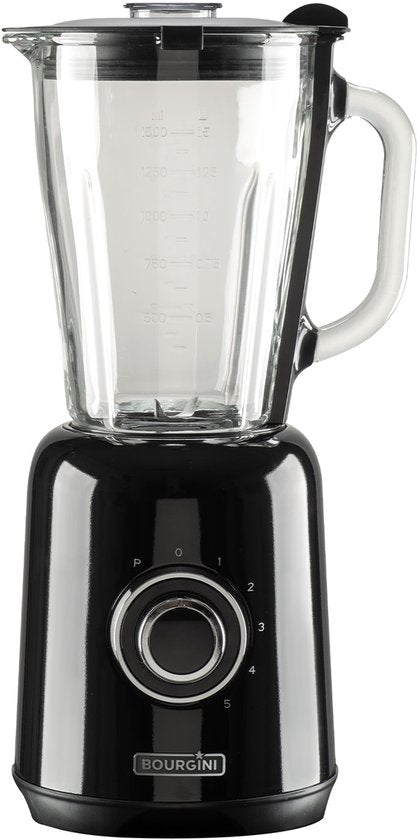 Mixeur Bourgini Retro - 5 vitesses et fonction pulse - 1,5 litre - Mixeur à smoothies - 500 watts - Noir