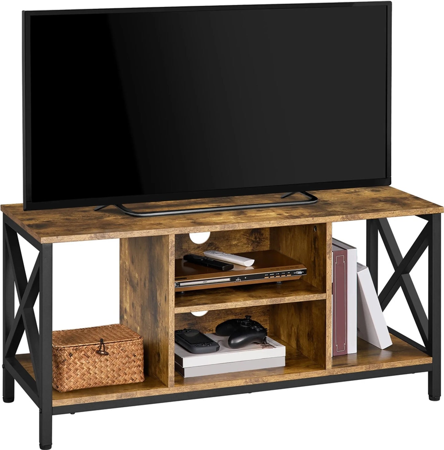 Meuble TV Yaheetech 106 x 40 x 50,5 cm - Brun rouille - Style industriel - Compartiments de rangement ouverts - 40 kg