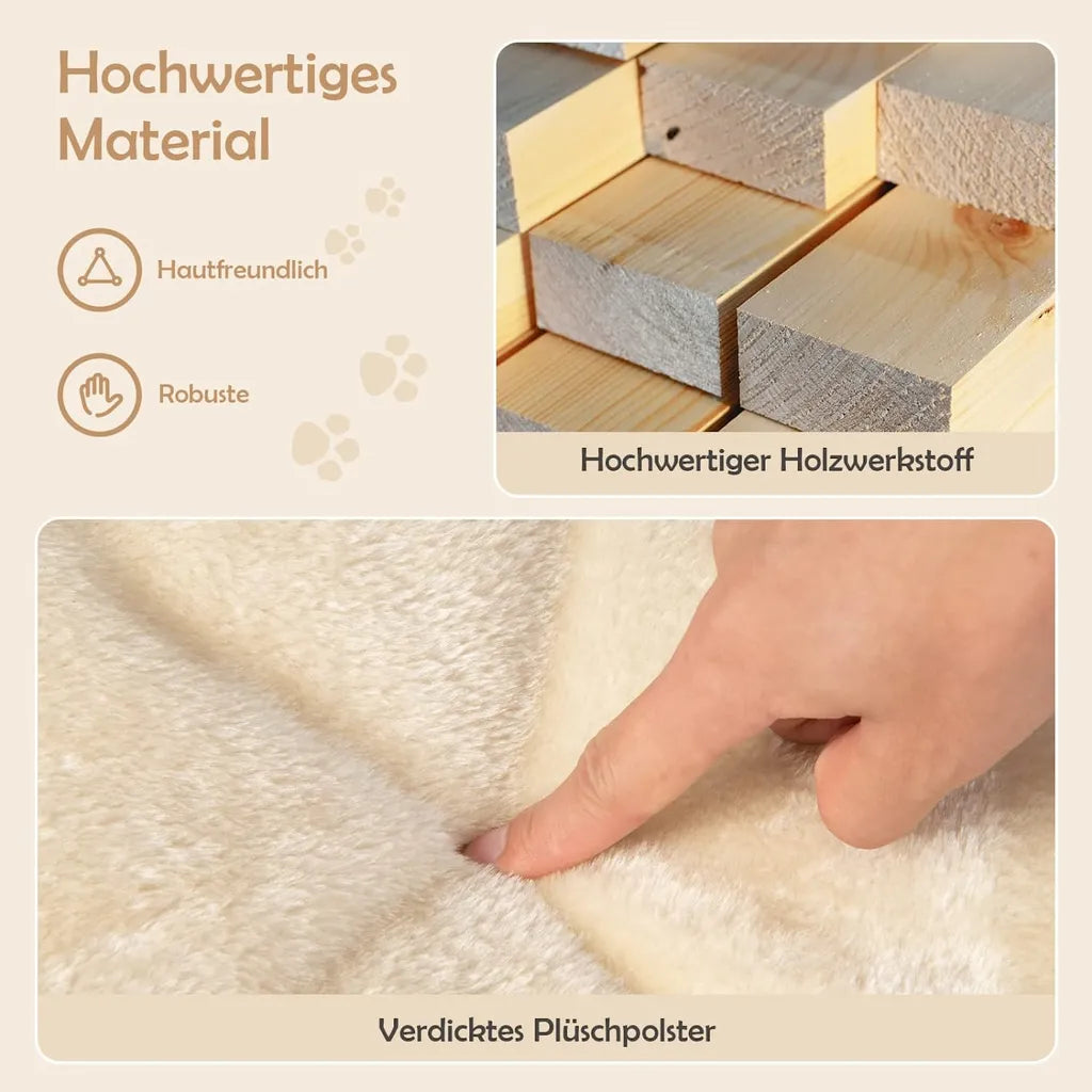 Coast Arbre à griffes moderne pour chat avec grand fauteuil en peluche et planche à griffes en sisal beige