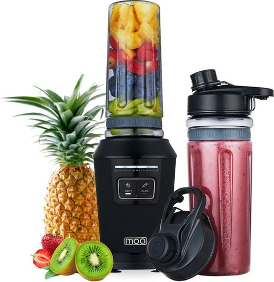 Blender - MOA - Blender to Go - Mini Blender - 2 gobelets en Tritan de 600ml - Smoothie Maker - 800W - Noir - MB10B