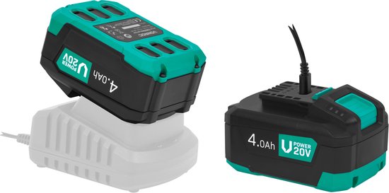 VONROC Battery 20V - 4.0Ah - port USB-C bidirectionnel - batterie et banque d'alimentation en un - compatible avec Power Delivery (PD) - protégée par la protection électronique des cellules.