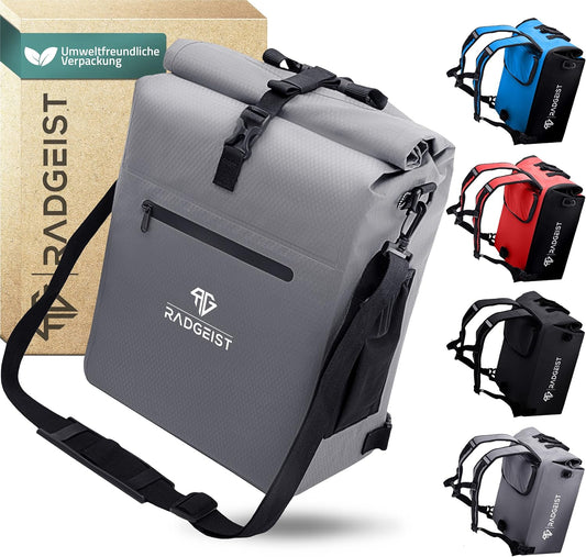 Sac de vélo 3-en-1 pour porte-bagages - 25 litres - Gris - Compartiment pour ordinateur portable - Imperméable