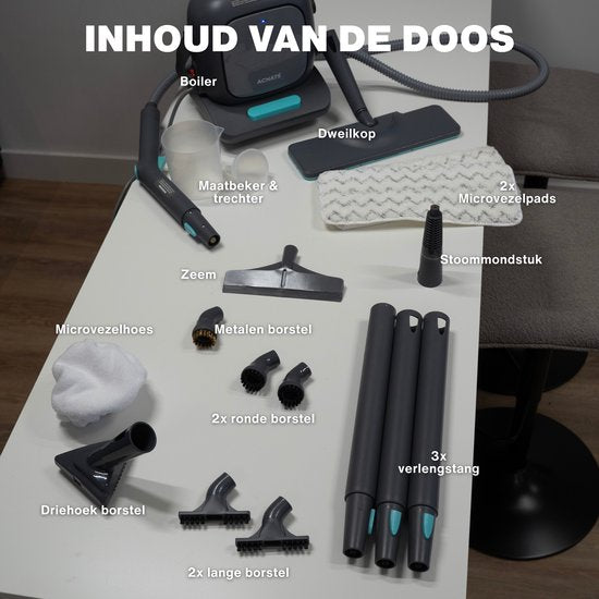 Achaté Nettoyeur à vapeur PRO - Nettoyeur puissant pour tapis, sols et taches - Tue 99,9 % des bactéries