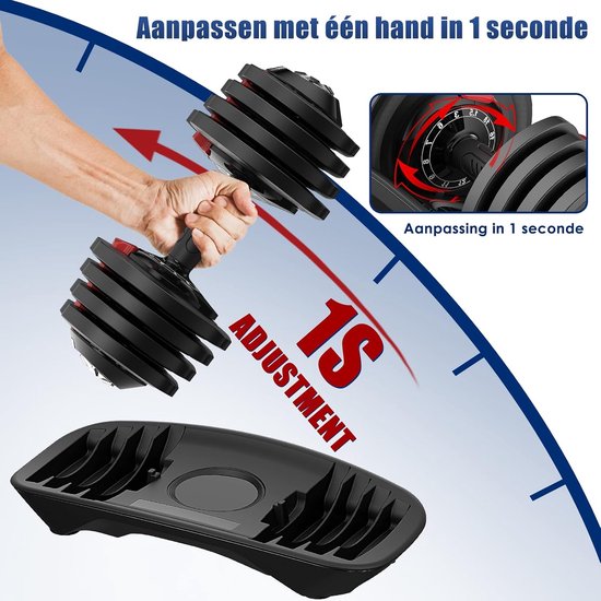 Haltères réglables DH FitLife - 1,5 à 18 kg - Réglage du poids 12 en 1 - Peu encombrants - Pour la musculation à domicile