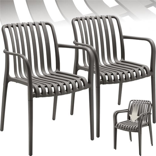 tectake® Lot de 2 chaises de jardin Alcudia - Anthracite - Chaises en plastique avec accoudoir - Set de jardin pour la table de jardin ou le camping empilable - Chaises pour le jardin, la terrasse ou le balcon - Résistantes aux intempéries et aux UV - Cap