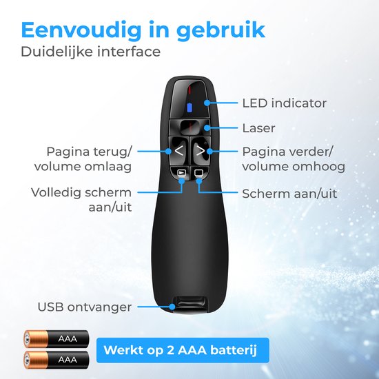 Nuvance Presentation Clicker - Laser - Pointeur - Présentateur - Récepteur USB - Adaptateur USB C inclus - Clicker
