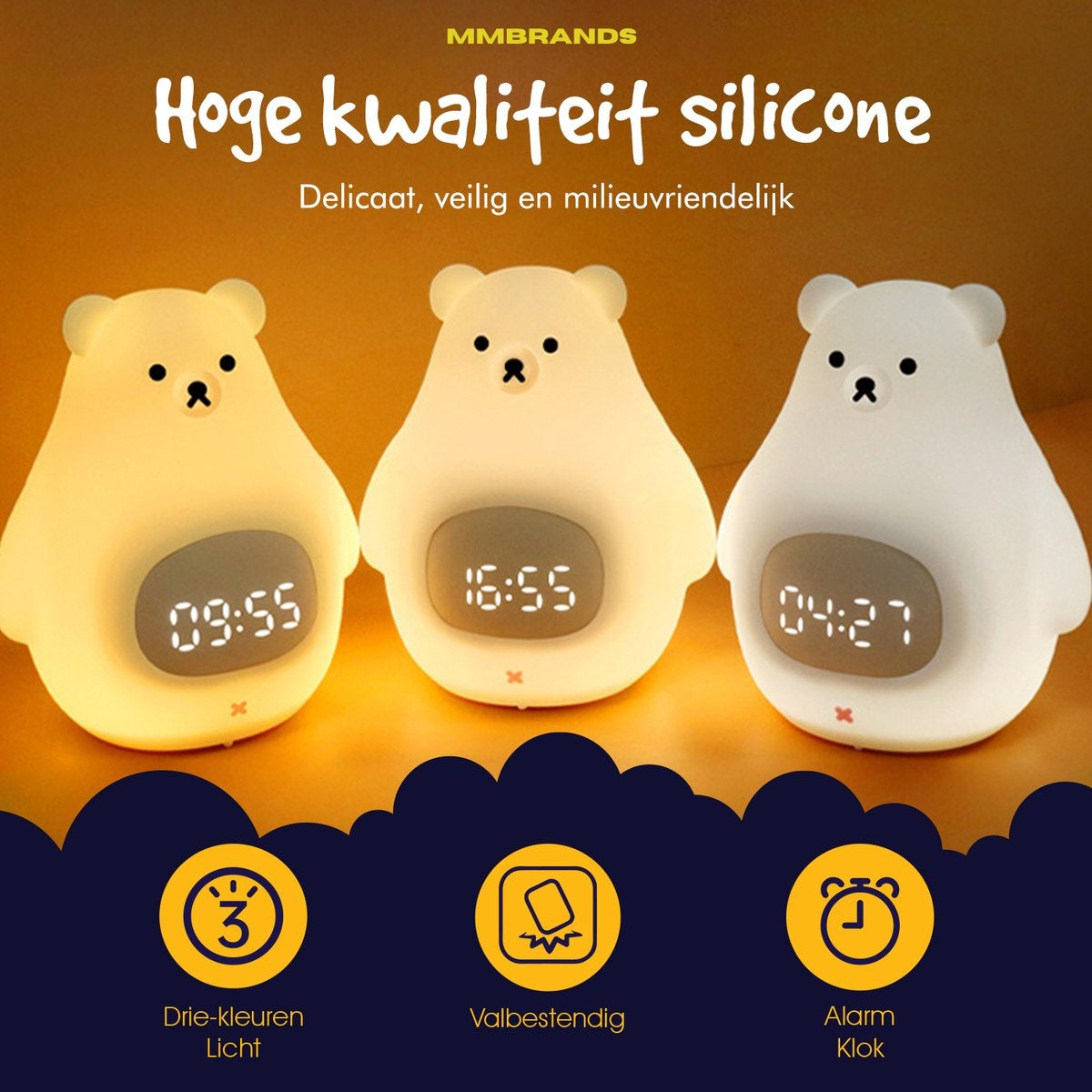 MM Brands Sleep Trainer - Réveil pour enfants - Veilleuse - Heure et température - 7 couleurs de lumière - Ours