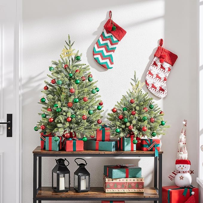 Mini sapin de Noël artificiel Yaheetech 61 cm - Vert - Sapin de Noël de table avec socle en ciment et 62 branches en PE