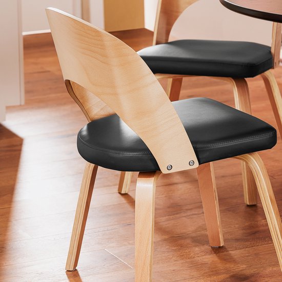 SoBuy Chaise en bois avec dossier et assise rembourrés, chaise pour cuisine, salle à manger, bureau, chambre à coucher, naturelle et noire, 48 x 55 x 78 cm, FST97-SCH
