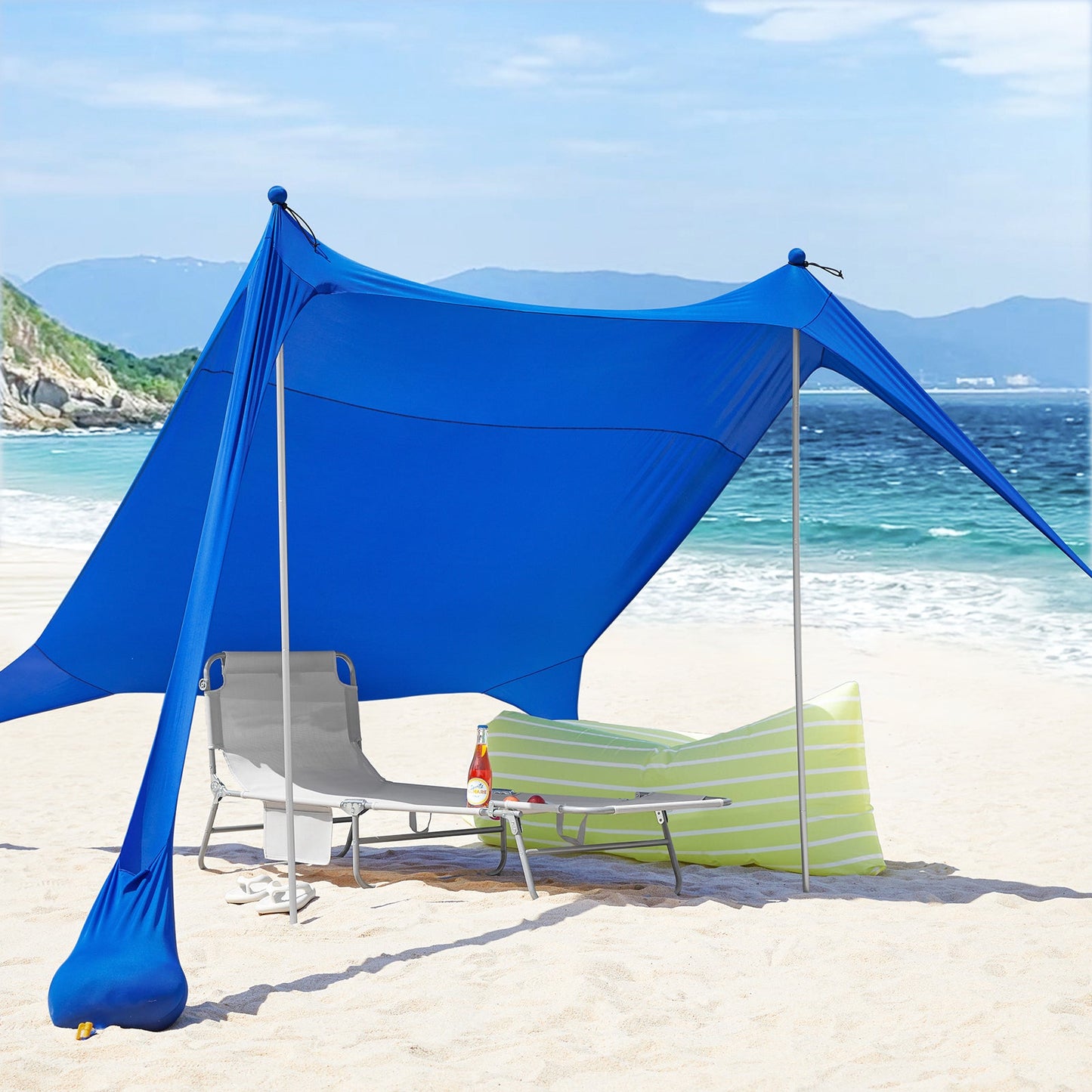 SoBuy OZT01-DB Maison de plage 300x300x200 cm, bleu royal, lycra/polyester, tente de plage portable avec poteaux et sac de transport