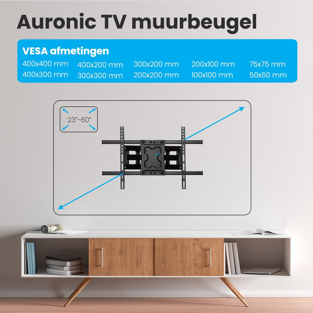 Support TV - Auronic - Rotatif et inclinable - 23 à 60 pouces - jusqu'à 45 KG - Noir