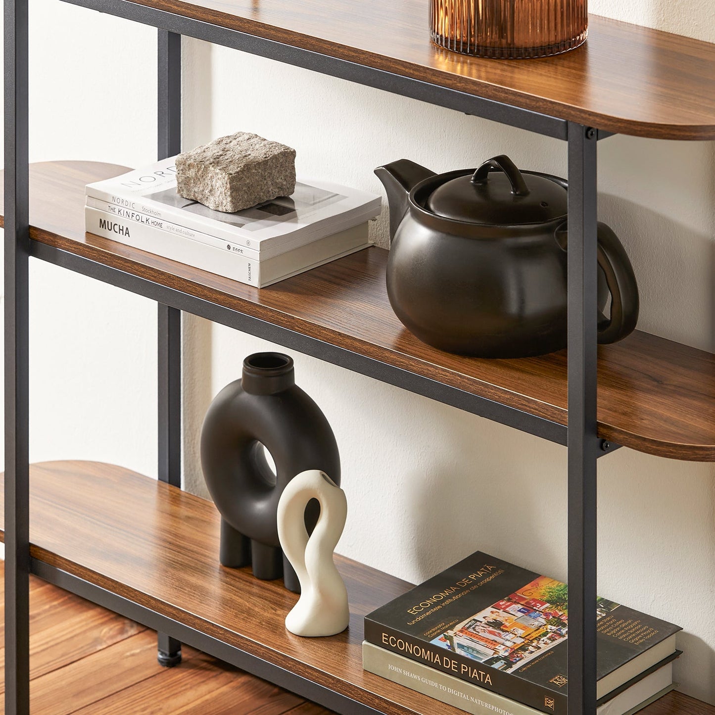 SoBuy Table d'appoint avec 3 étagères - Max. 60 kg - Moderne - 110 x 25 x 86 cm - Brun/ Noir