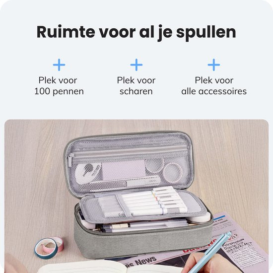 Diydash Trousse à crayons - Trousse à crayons - Trousse scolaire - Grande trousse - Fournitures scolaires - Trousse Scolaire - Pour filles, garçons et adultes - Gris