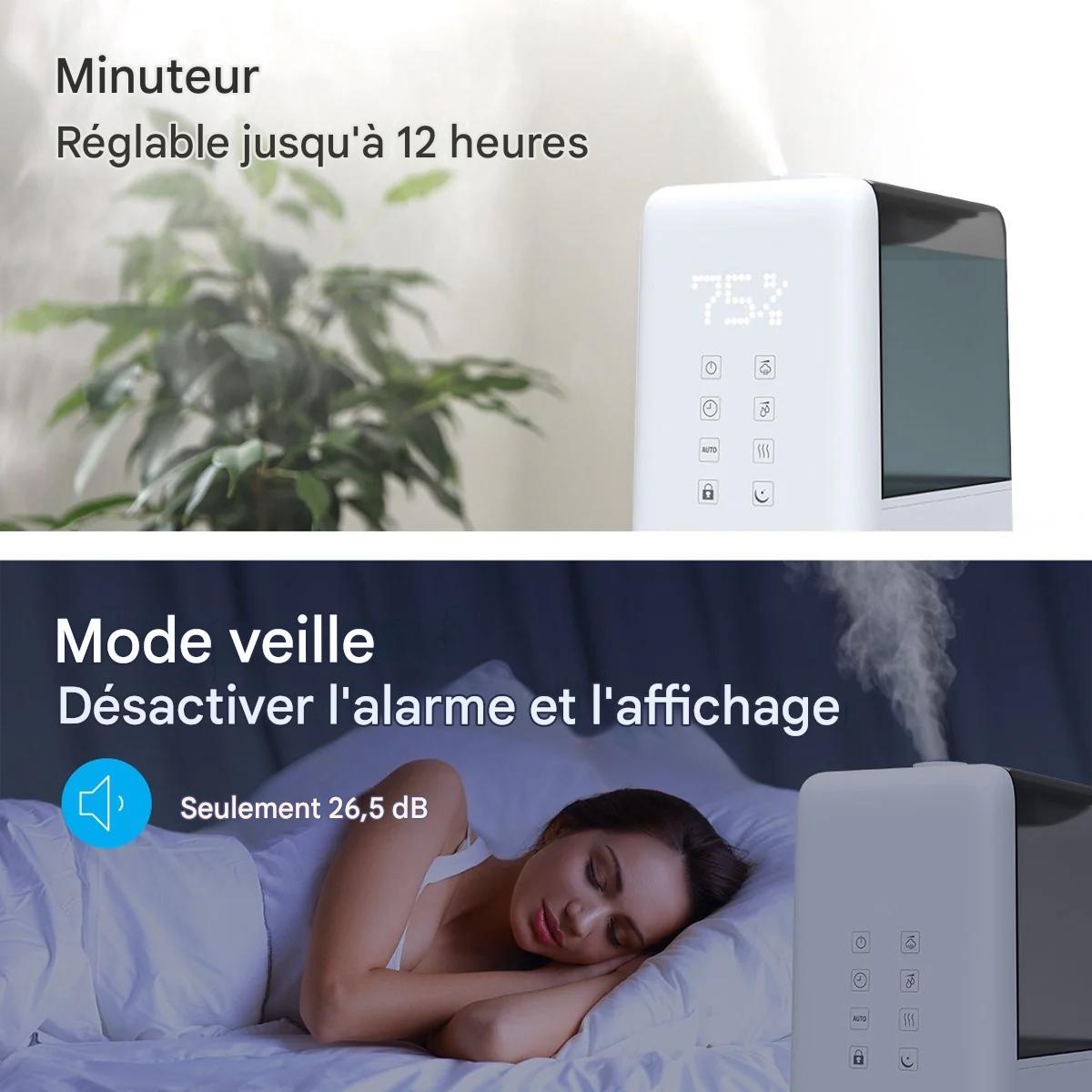 Humidificateur Auronic - 3 modes de nébulisation - Capacité du réservoir 6L - 60m2 - Filtre à eau inclus - Blanc
