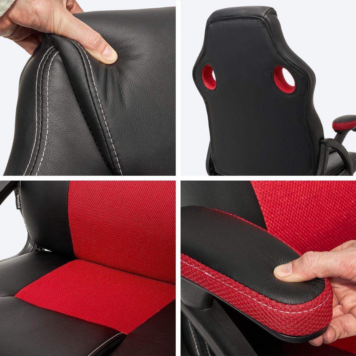 LifeGoods Chaise de jeu - réglable - cuir synthétique - rouge/noir