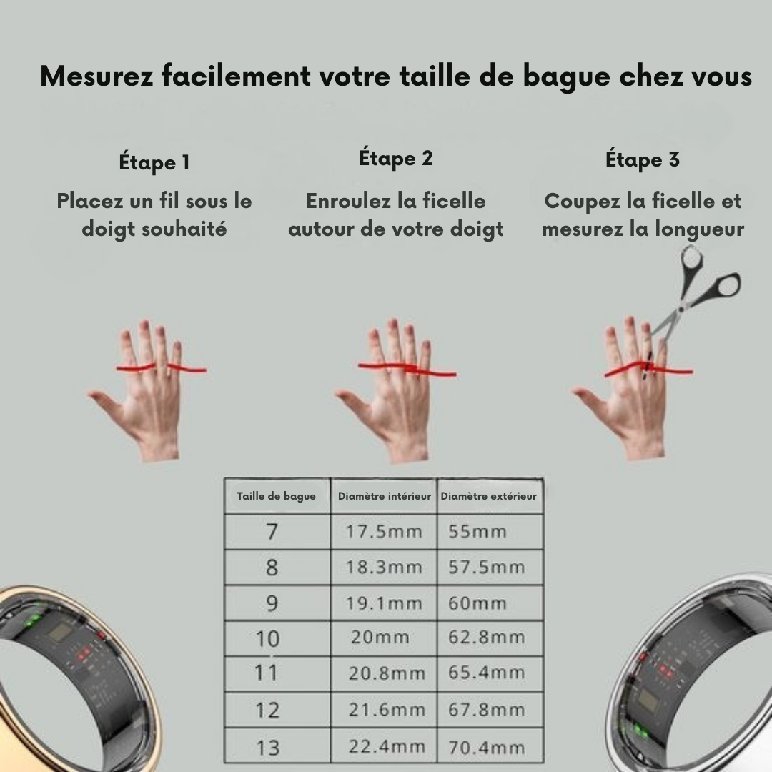 Bague connectée Focus - Suivi de santé - Sport et activités quotidiennes - Taille 7 - Or