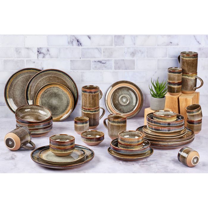 Björn - Service de vaisselle Genesis Basalt - 36 pièces et résistant au four - Formes asymétriques et émail - Pour usage quotidien et dîner - Grès anthracite