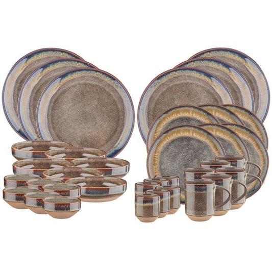 Björn - Service de vaisselle Genesis Basalt - 36 pièces et résistant au four - Formes asymétriques et émail - Pour usage quotidien et dîner - Grès anthracite