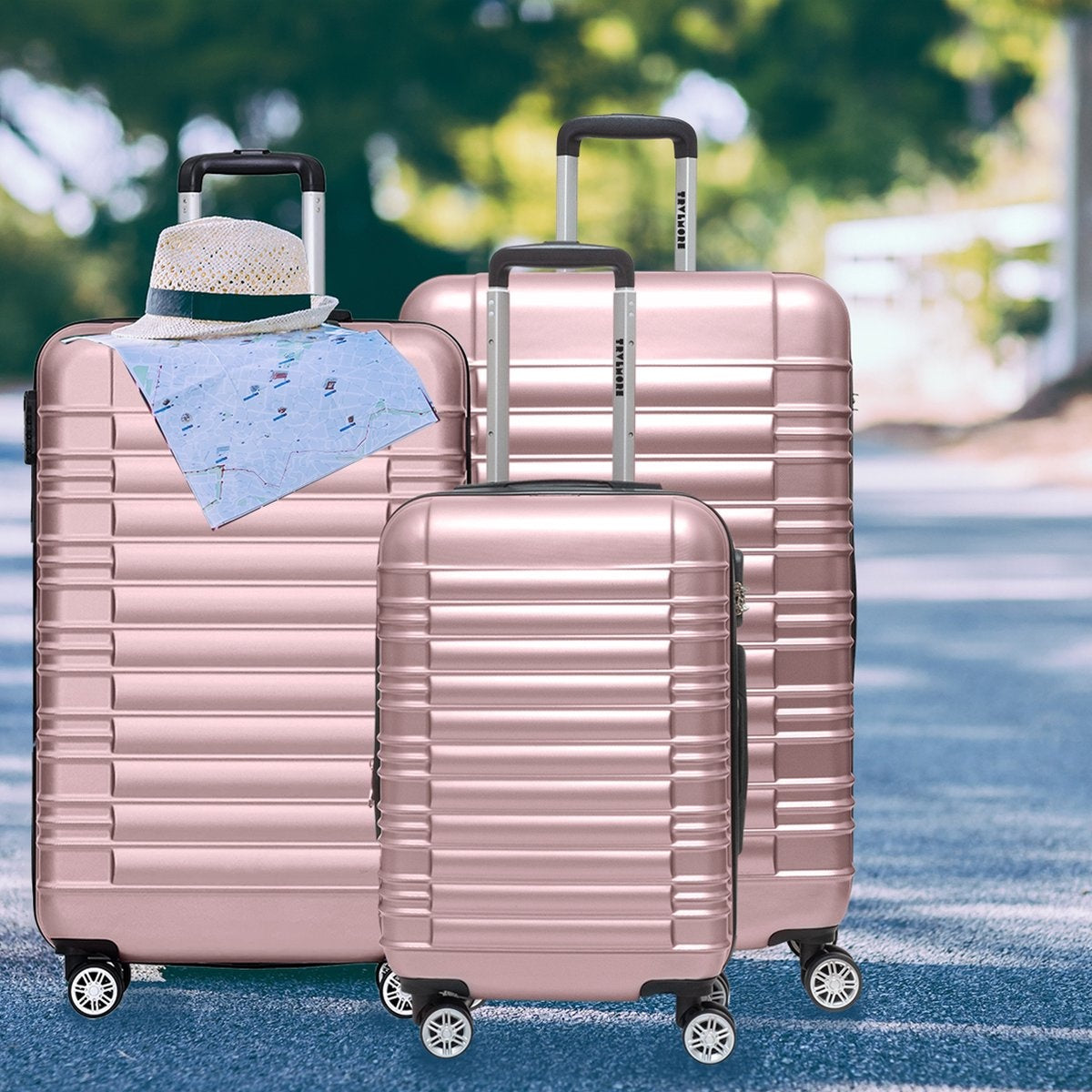 TRVLMORE Set de valises - 3 pièces - 38L (bagage à main) + 70L + 110L - Rose Gold