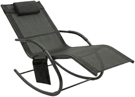 Outbee Chaise de jardin - Chaise à bascule - Chaise longue - Avec compartiment de rangement - Noir