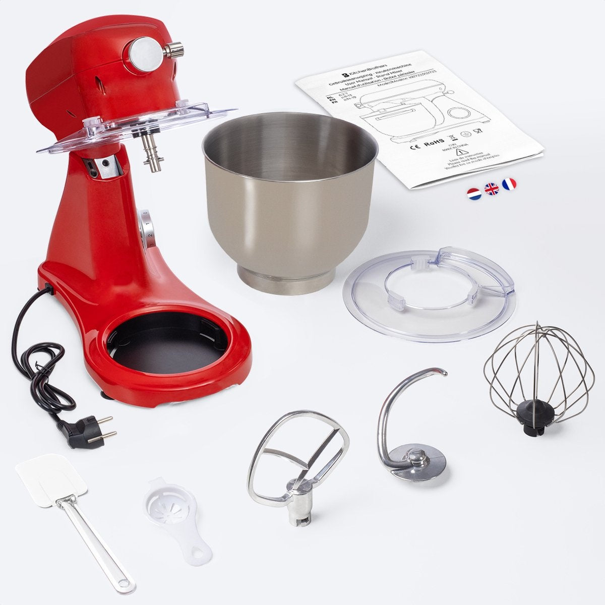 Robot de cuisine - KitchenBrothers - Bol mélangeur 6L - 1800W - Aluminium - Rouge