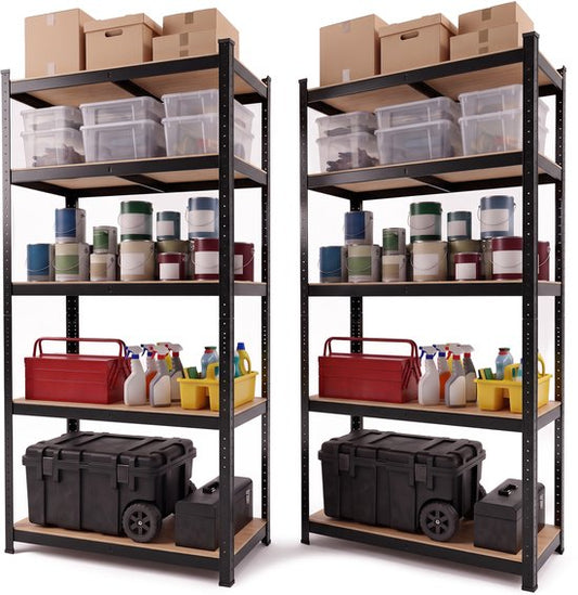 Étagère Infinity Goods noire - Lot de 2 - 180 x 90 x 40 cm - Étagère de rangement en métal - Armoire de rangement - Rayonnage d'entrepôt à 5 tablettes - Charge max. de 175 kg par tablette, 875 kg au total