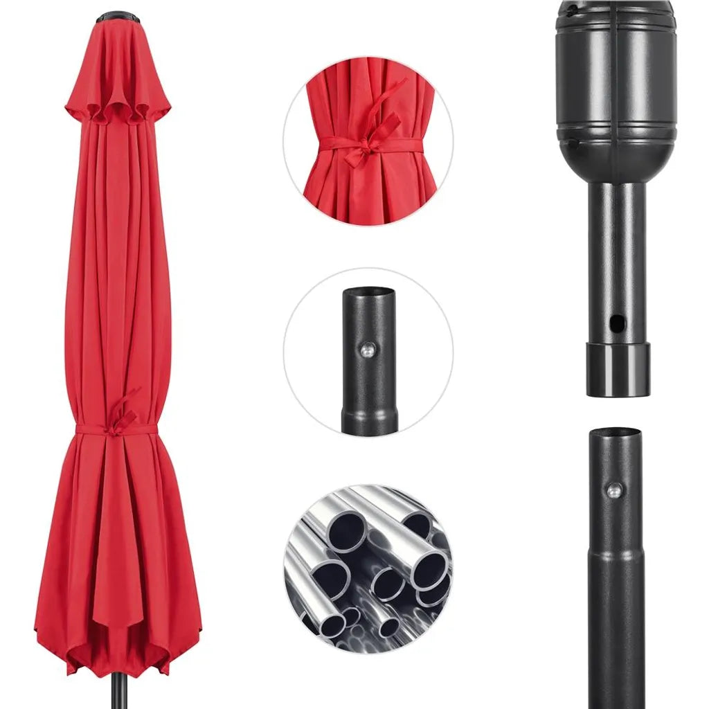 Parasol Yaheetech Ø 300 cm - Rouge - Parasol de jardin inclinable avec mécanisme à balancier et protection UV50+