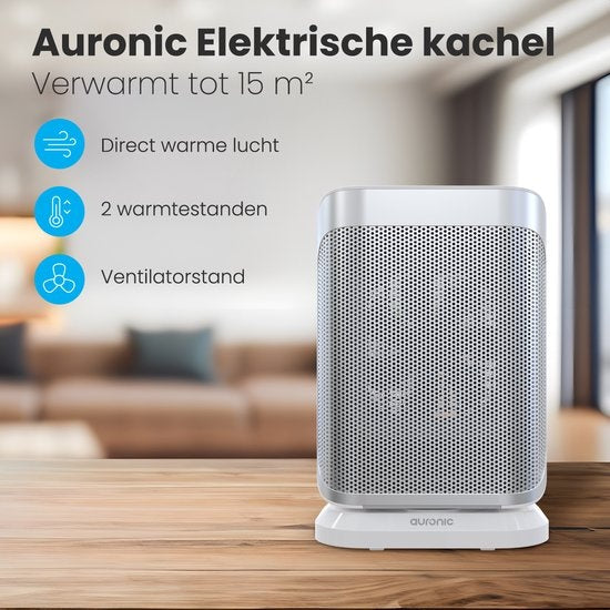 Auronic Electric Heater - Radiateur à ventilateur - 2 étages - 1500W - Indication LED - Rotatif - Blanc