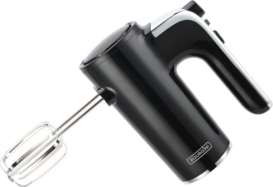Batteur à main Bourgini Retro - 5 vitesses et fonction turbo - Crochets pétrisseurs et fouets en acier inoxydable - Noir