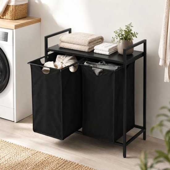 Panier à linge double Ceruzo – Extensible – Tri du linge – Noir
