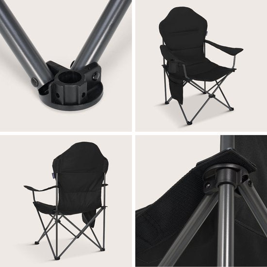 TRVLMORE Chaises de camping XXL - pliables - 2-Pack - Capacité de charge 160KG - Sac de transport inclus - Chaise pliante - Chaise de pêche - Chaise de camping - Chaise pliante - Noir