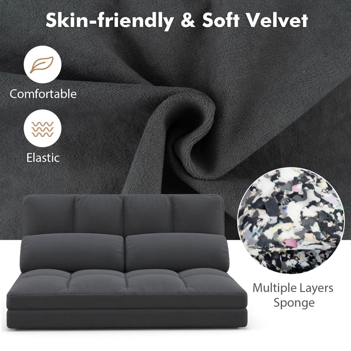 Banquette de sol pliable Coast - Canapé-lit 3 en 1 - Dossier réglable - Gris foncé