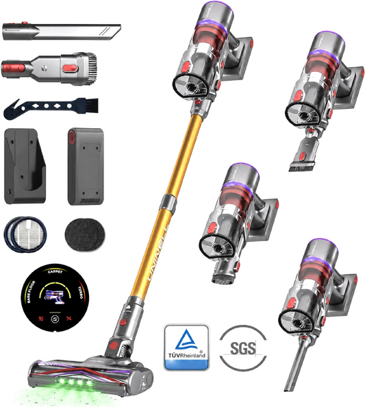 Aspirateur balai sans fil Monsga X Uninellhome UV5 – 60 000 Pa – Jusqu'à 65 min – Tient debout tout seul – Filtration à 7 niveaux – Écran tactile LED