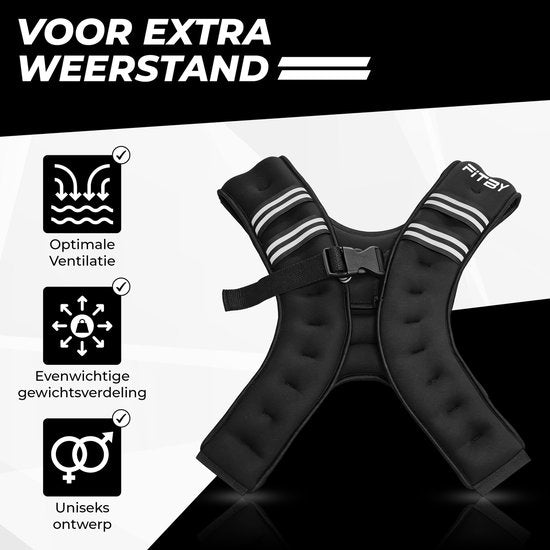 Gilet lesté Fitby 10 kg - Gilet de course à pied - Gilet lesté - Gilets lestés - Poids - Réglable - Musculation et CrossFit - Cardio - Noir