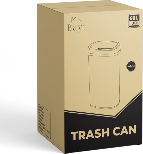 Bayt Poubelle - Poubelle 60 litres - Poubelle - Corbeille - Métal - Blanc