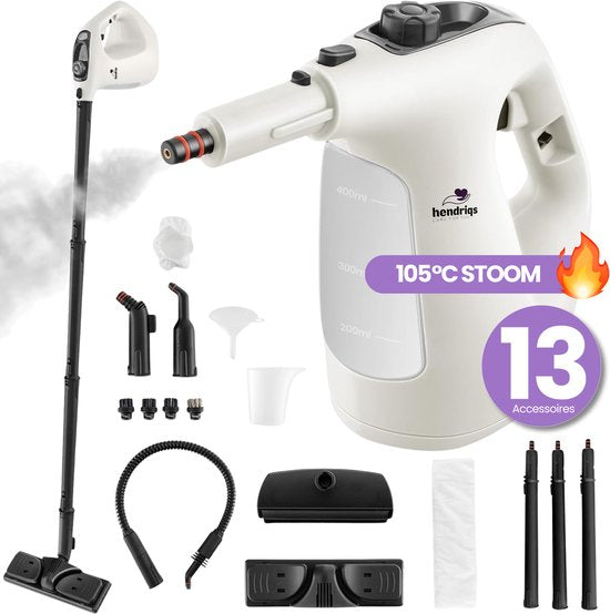 Nettoyeur vapeur 2-en-1 Hendriqs® 1500 W, 105 °C, pour sols et vitres - Serpillière électrique - Serpillière à vapeur - Nettoyeur vapeur à main - Steam Cleaner - Pour la cuisine, la salle de bains et le barbecue