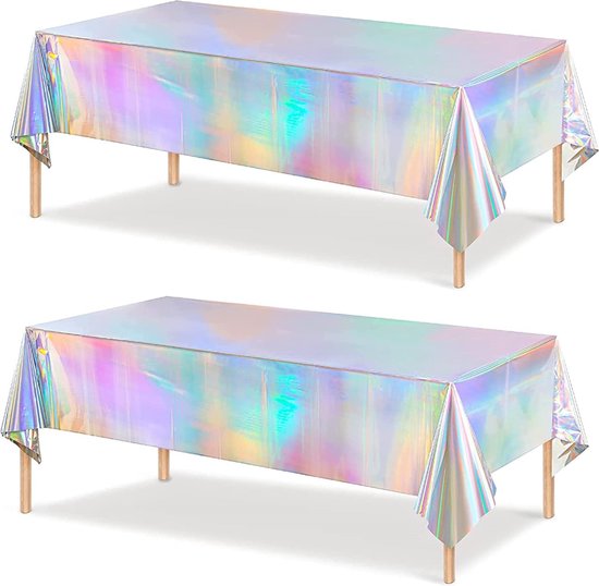 Partizzle 2x nappe plastique jetable - Décoration de fête licorne - Anniversaire sirène - Arc-en-ciel holographique - 274 x 137 cm