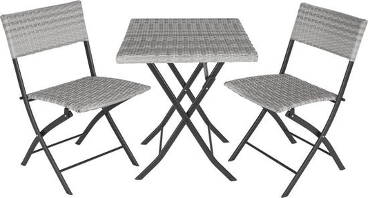 tectake® - set bistro de balcon ou de jardin en osier, groupe de sièges avec 2 chaises et 1 petite table de salle à manger, pliage peu encombrant, meubles de jardin, meubles de balcon petit balcon - gris clair