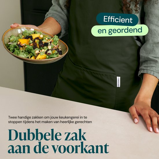 Tablier de cuisine Castagnola - Résistant à l'eau et à la saleté - Tablier de cuisine professionnel - Tablier pour femmes et hommes - Tablier de traiteur - Unisexe - Boucle réglable - Compartiments extra-larges - Vert