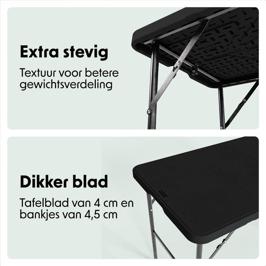 LifeGoods Set de pique-nique pliable - 124cm x 61.5cm - Table de jardin avec 2 bancs - Résistant aux intempéries - Table de camping - Table de bière pliable - Pour l'intérieur et l'extérieur - Pour 4 à 6 personnes - Noir