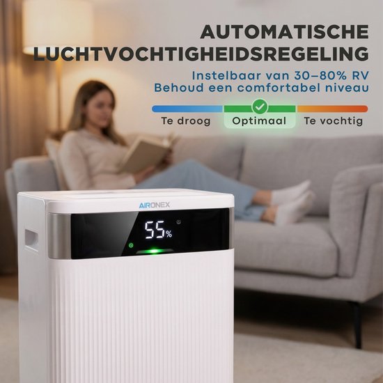 Déshumidificateur Aironex 20 L par jour – Fonction de séchage du linge – Jusqu'à 70 m² – Silencieux – Avec application et ioniseur – Pour cave, salon, chambre et salle de bains – Déshumidificateur