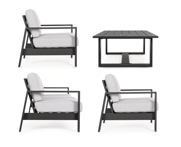 Bizzotto Baltic Lounge Set 4 pièces - Aluminium & Olefin - Anthracite - Banc 206x85,5x83 cm