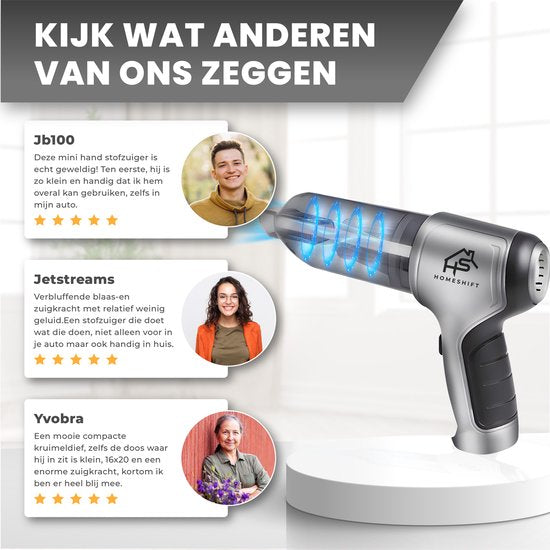 HomeShift® Aspirateur de voiture sans fil V2 PRO - Aspirateur à main - Petit aspirateur - Aspirateur sans fil - Dépoussiéreur - Wet & Dry - Métallique