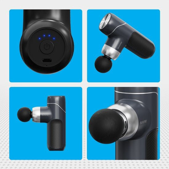 Auronic Massage Gun - Appareil de massage - Professionnel - 4 accessoires et étui - Pistolet de massage - Corps entier - Gris foncé